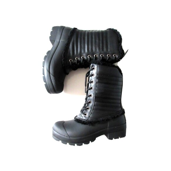 NIB HUNTER Original Shearling Lined Pac in Black Lace-up Rain Boots US 6 $235 - Picture 1 of 8